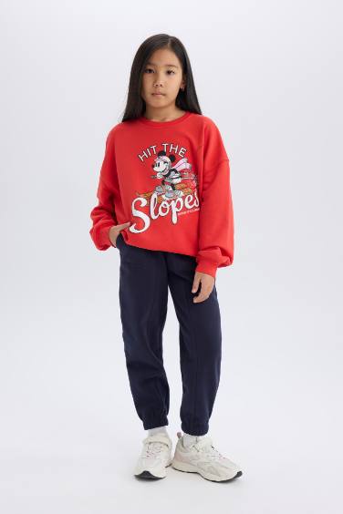 Kız Çocuk Disney Mickey & Minnie Oversize Geniş Kalıp Bisiklet Yaka Sweatshirt