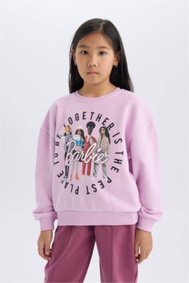 Kız Çocuk Barbie Relax Fit Bisiklet Yaka Sweatshirt