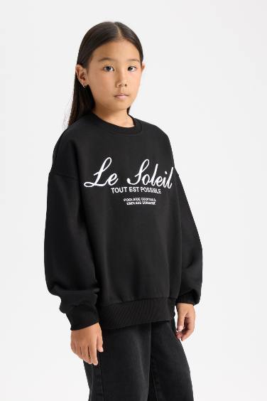 Girl Oversize Fit Crew Neck Printed Sweatshirt