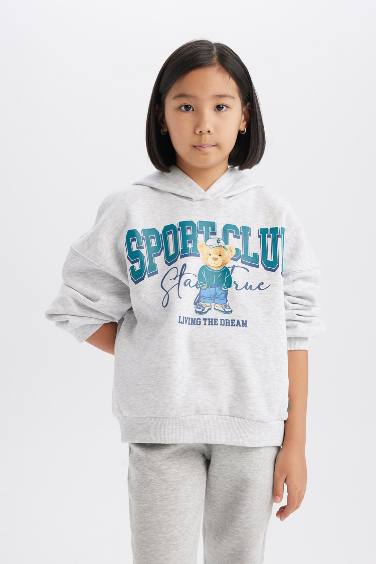 سويت شيرت بناتي اوفر سايز رمادي بكابيشون