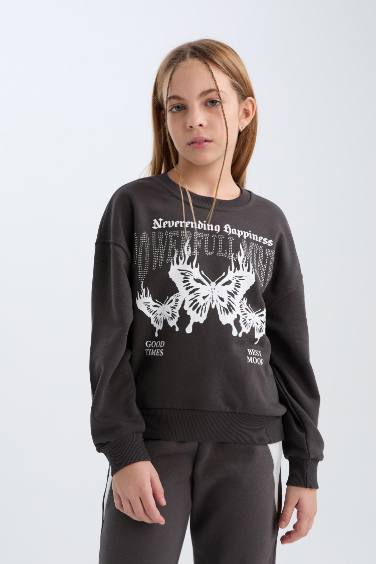 Oversize Fit Printed Crew Neck Sweatshirt