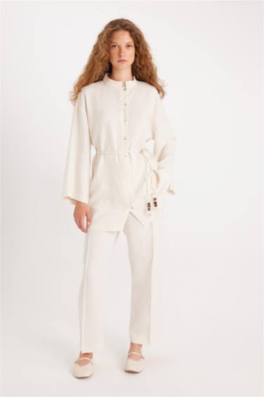 Manuka x DeFacto Keten Uzun Kollu Basic Düz Tunik