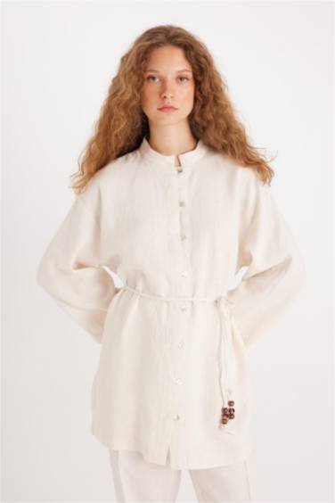 Manuka x DeFacto Keten Uzun Kollu Basic Düz Tunik