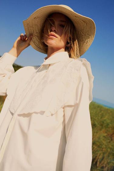 Manuka x DeFacto Poplin Basic Düz Uzun Kollu Gömlek Tunik