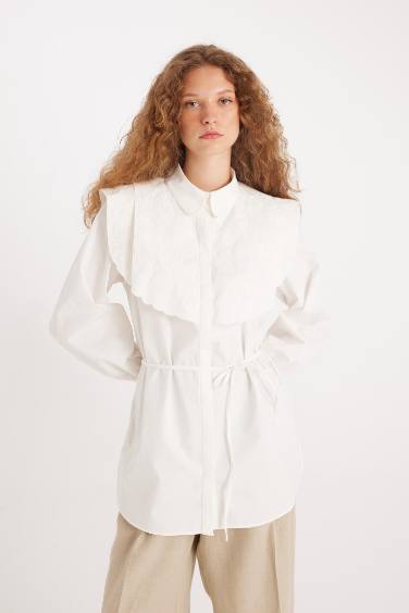 Manuka x DeFacto Poplin Basic Düz Uzun Kollu Gömlek Tunik