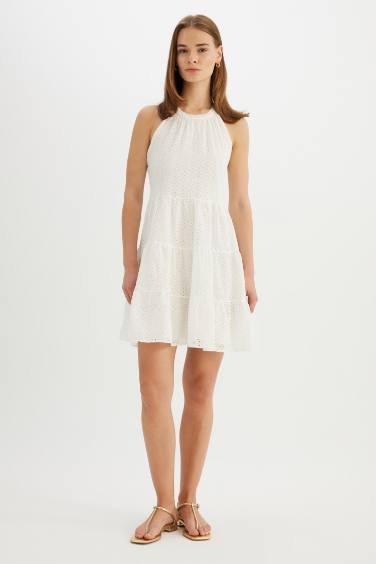 Halter Neck Voile Sleeveless Midi Dress