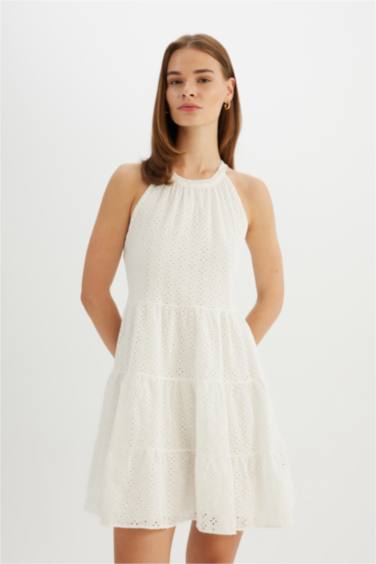 Halter Neck Voile Sleeveless Midi Dress