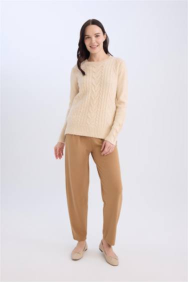 Straight Fit Elastic Waist Pleated Basic Trousers