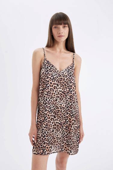 Fall in Love Leopard V-Neck Satin Strap Nightgown