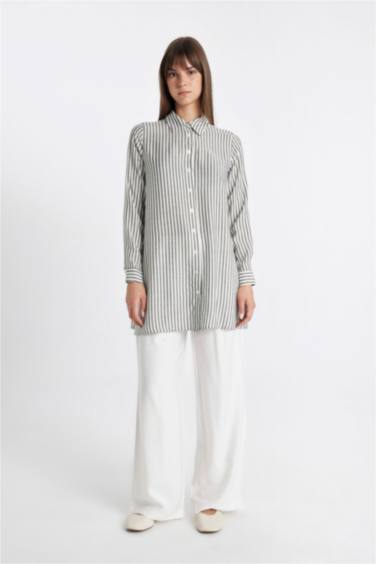 Regular Fit Shirt Collar Striped Tunic