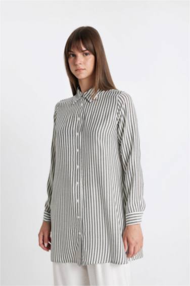 Regular Fit Shirt Collar Striped Tunic