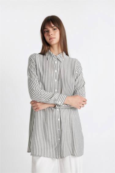 Regular Fit Shirt Collar Striped Tunic