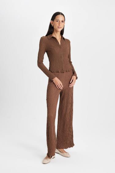 Regular Fit Elastic Waist Basic Crepe Trousers