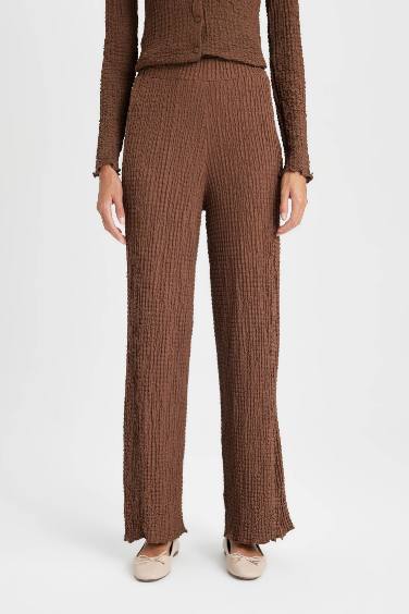 Regular Fit Elastic Waist Basic Crepe Trousers