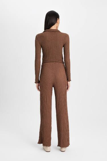 Regular Fit Elastic Waist Basic Crepe Trousers