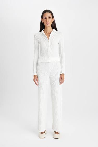 Regular Fit Elastic Waist Basic Crepe Trousers