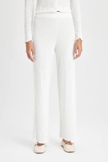 Regular Fit Elastic Waist Basic Crepe Trousers