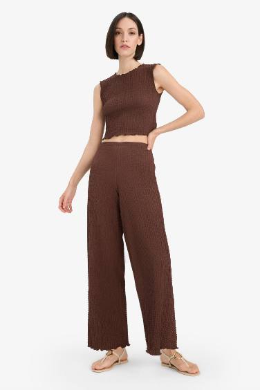 Regular Fit Beli Lastikli Basic Düz Bürümcük Pantolon