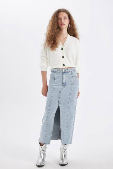 Fashion Fit Yırtmaçlı Uzun Boy Jean Etek