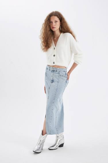 Fashion Fit Yırtmaçlı Uzun Boy Jean Etek