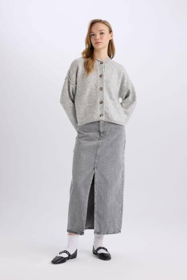 Fashion Fit Yırtmaçlı Cepli Uzun Boy Jean Etek