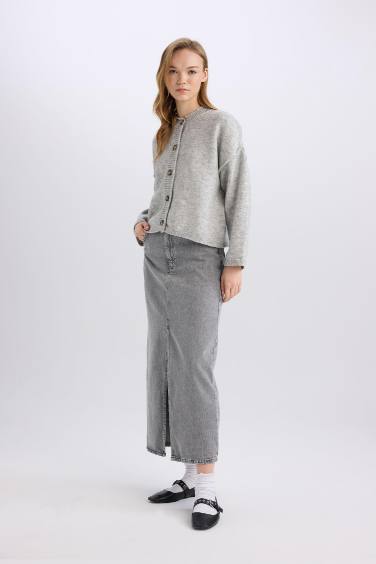 Fashion Fit Yırtmaçlı Cepli Uzun Boy Jean Etek