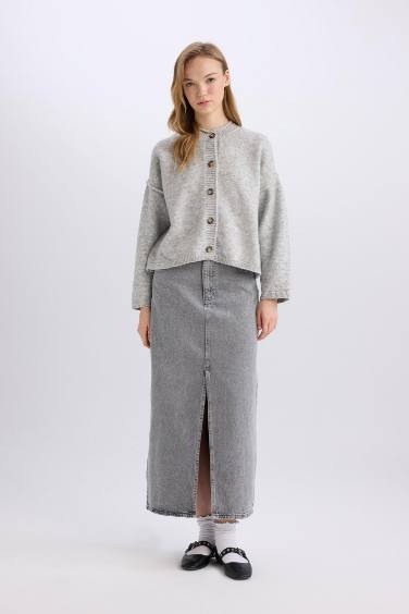 Fashion Fit Yırtmaçlı Cepli Uzun Boy Jean Etek