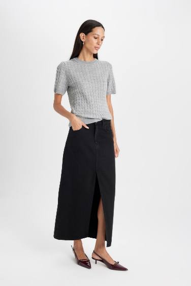 Fashion Fit Yırtmaçlı Cepli Uzun Boy Jean Etek