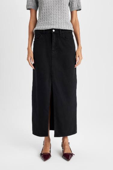 Fashion Fit Yırtmaçlı Cepli Uzun Boy Jean Etek