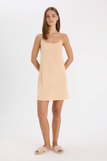 Askılı Diz Üstü Ten Rengi Kombinezon-Fall in Love