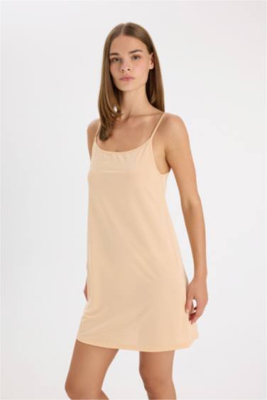 Askılı Diz Üstü Ten Rengi Kombinezon-Fall in Love