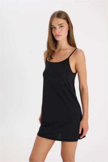 Askılı Diz Üstü Siyah Kombinezon-Fall in Love