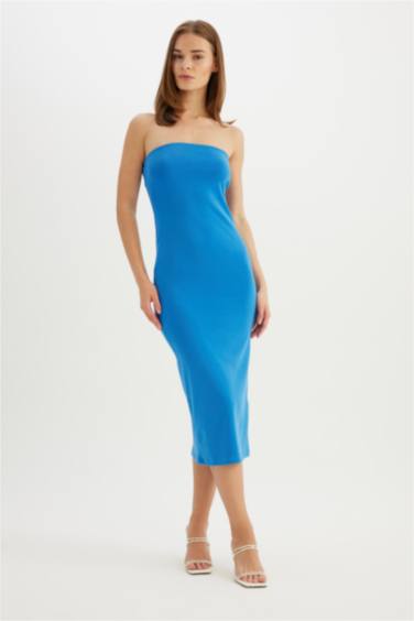 فستان ميدي مضلع بوديكون بدون حمالات