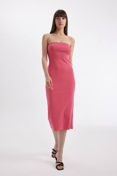 Bodycon Strapless Crepe Midi Dress