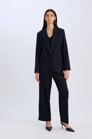 Oversize Geniş Kalıp Ceket Yaka Düğmeli Basic Düz Blazer Ceket