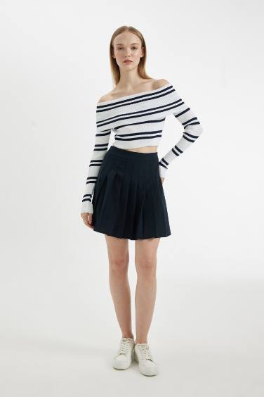 Pleated High Waist Mini Skirt