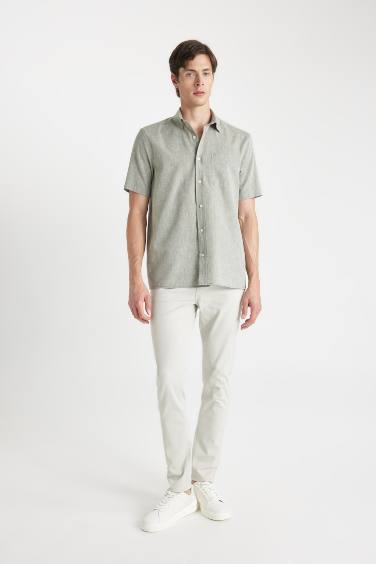 قميص بولو كتان نص كم قصة عادية