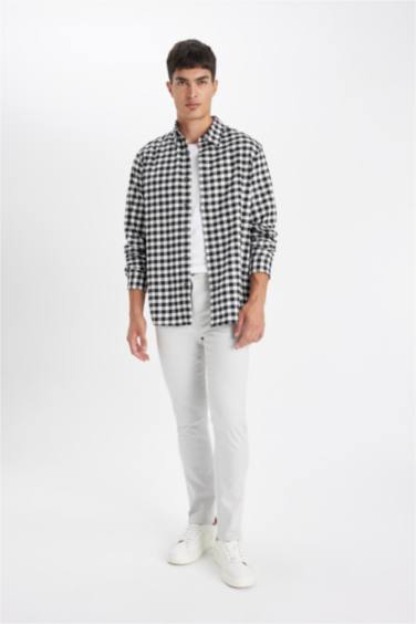 поло жаға чек фланель Ұзын жеңді көйлек