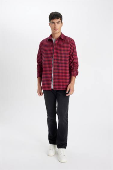 поло жаға чек фланель Ұзын жеңді көйлек