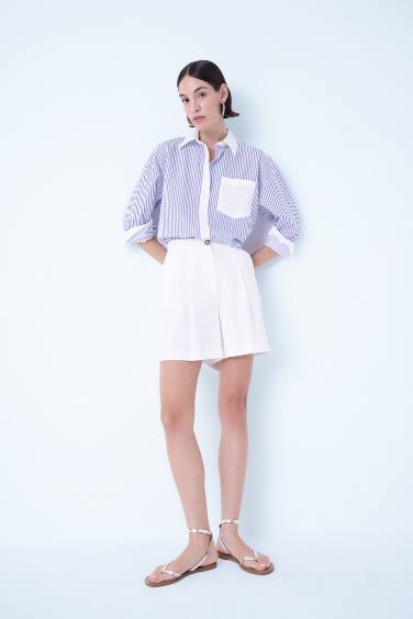 Oversize Fit Striped Pocket Buttoned Poplin Shirt