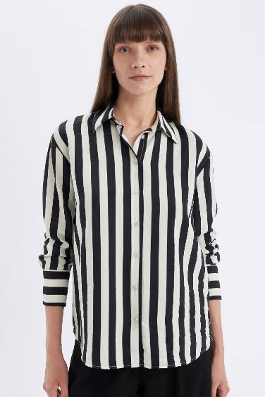 Oversize Fit Striped Long Sleeve Shirt