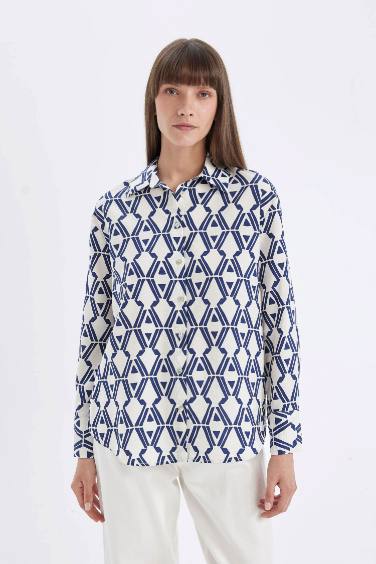 Chemise Oversize à col classique avec motif à manches longues