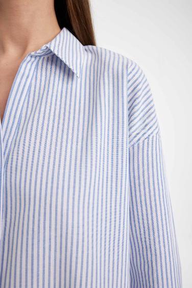 Oversize Geniş Kalıp Çizgili Oxford Uzun Kollu Gömlek