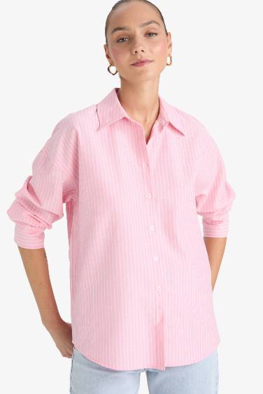 Oversize Geniş Kalıp Çizgili Oxford Uzun Kollu Gömlek