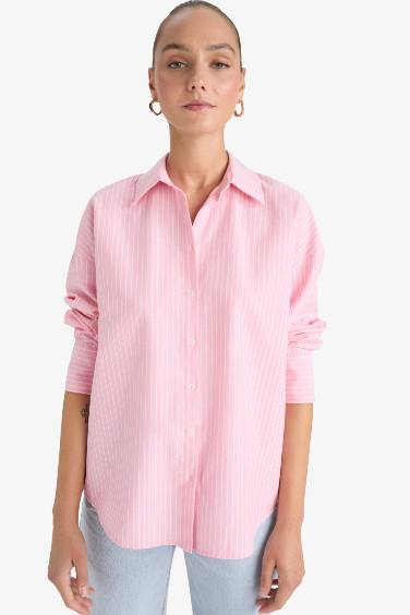 Oversize Geniş Kalıp Çizgili Oxford Uzun Kollu Gömlek