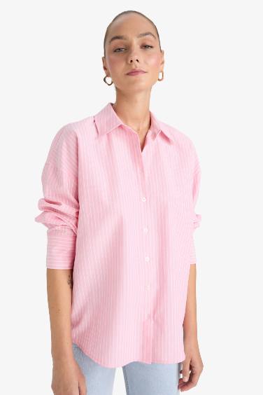 Oversize Geniş Kalıp Çizgili Oxford Uzun Kollu Gömlek