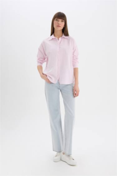 Oversize Geniş Kalıp Çizgili Oxford Uzun Kollu Gömlek