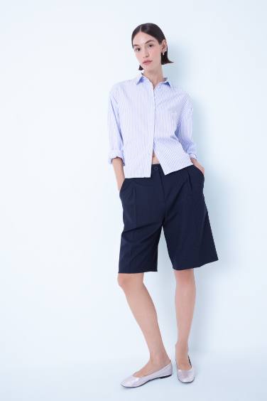 Oversize Geniş Kalıp Çizgili Düğmeli Oxford Uzun Kollu Gömlek