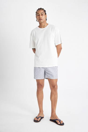 Patterned Mesh Lined Short Swim Shorts