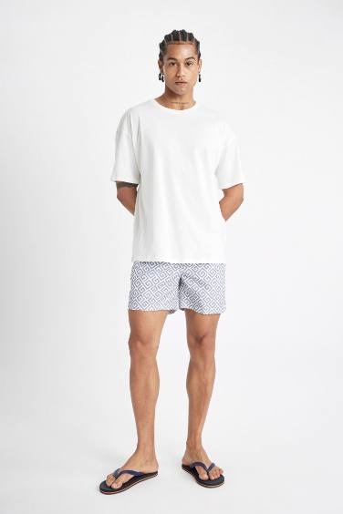 Patterned Mesh Lined Short Swim Shorts